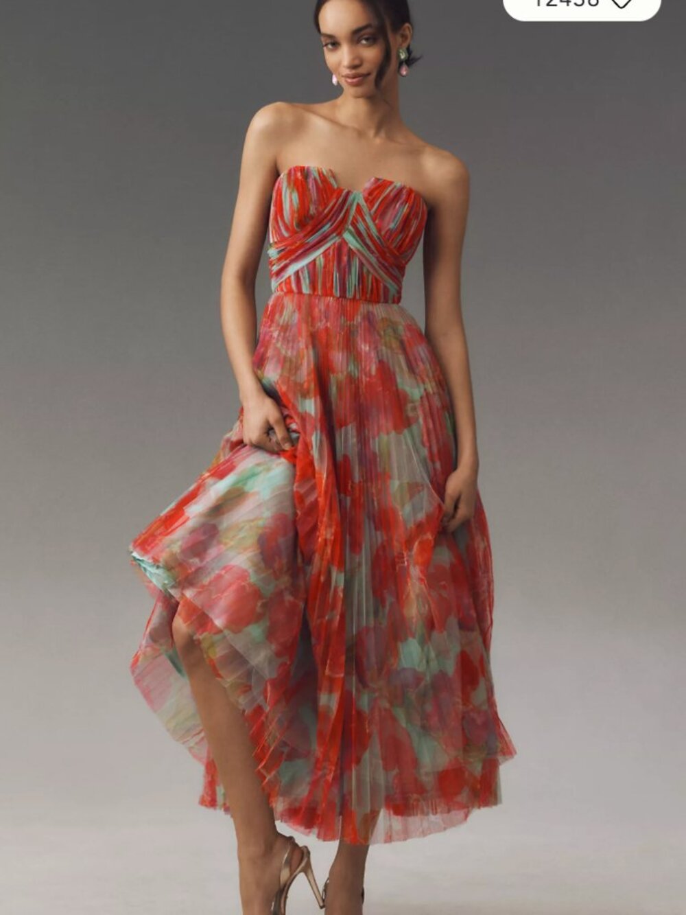 Anthropologie Hutch Corene Strapless Floral Tulle A-Line Midi Dress